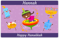 Thumbnail for Personalized Hanukkah Placemat III - Rainbow Dreidel - Black Girl II -  View