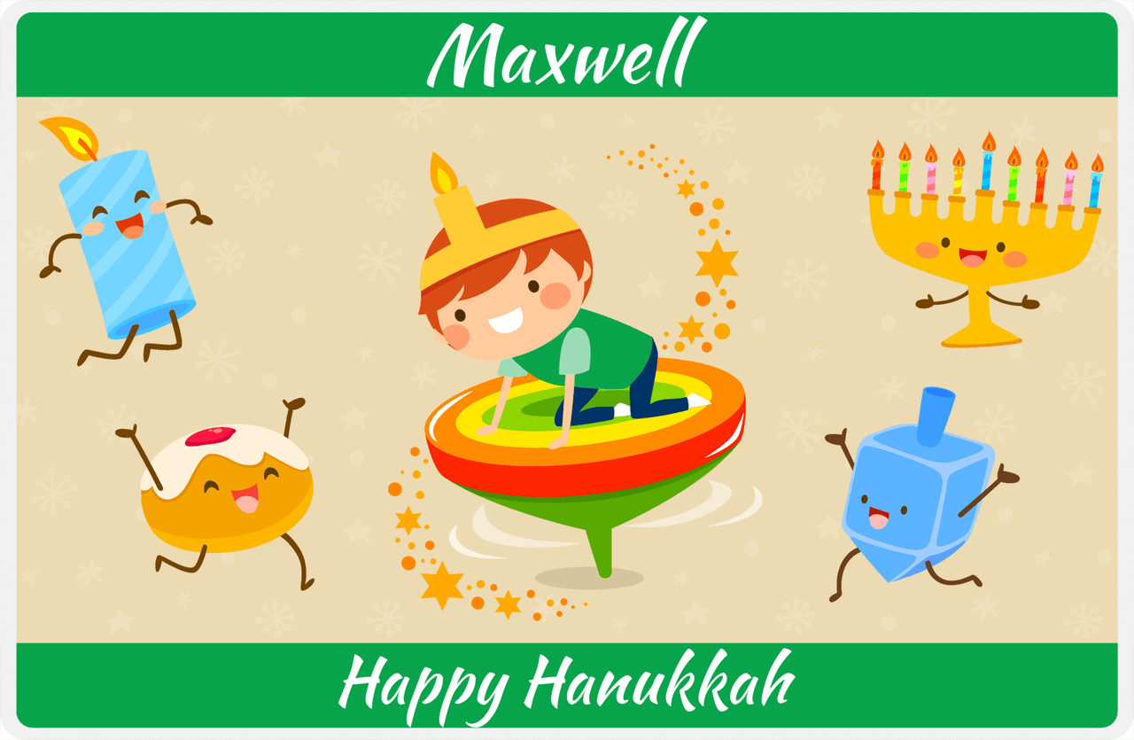 Personalized Hanukkah Placemat IV - Rainbow Dreidel - Redhead Boy -  View