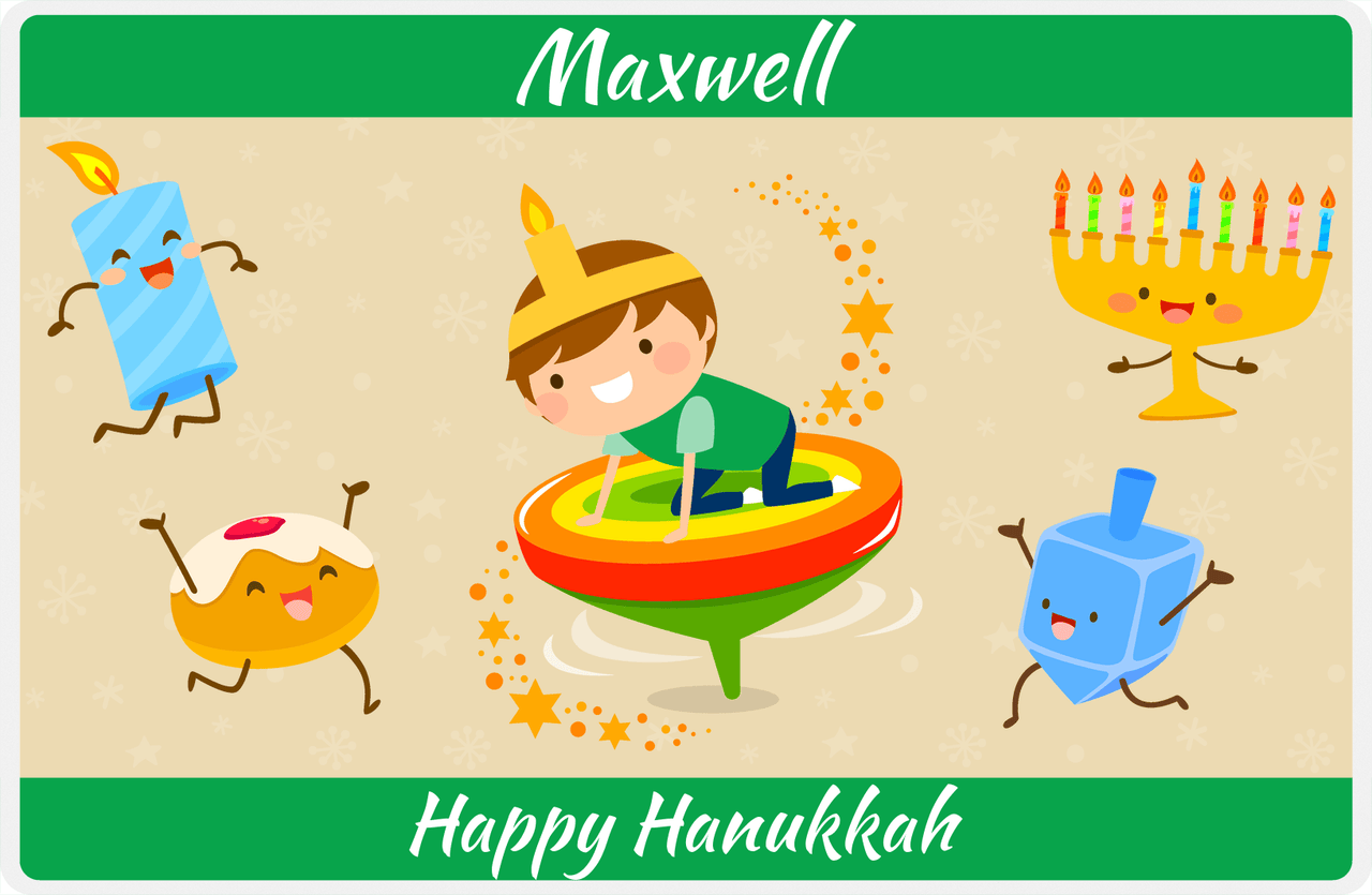 Personalized Hanukkah Placemat IV - Rainbow Dreidel - Brown Hair Boy -  View