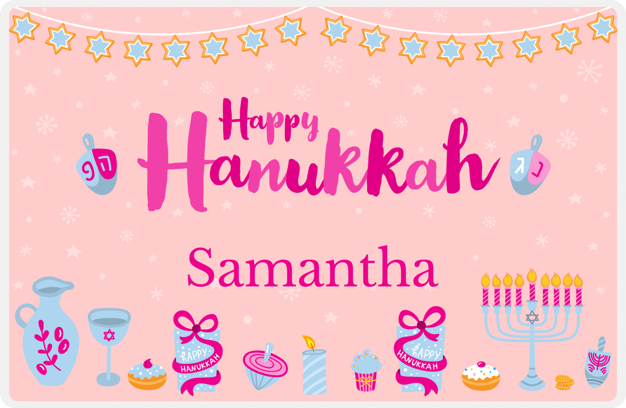 Personalized Hanukkah Placemat VII - Happy Hanukkah - Pink Background -  View