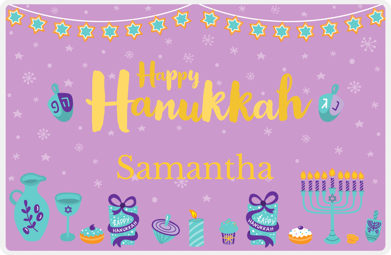 Personalized Hanukkah Placemat VII - Happy Hanukkah - Purple Background -  View