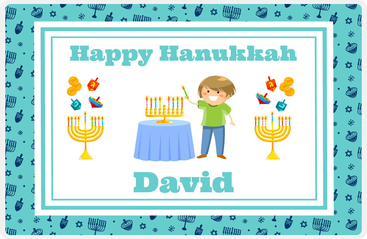 Personalized Hanukkah Placemat VIII - Menorah Lighting - Blond Boy -  View