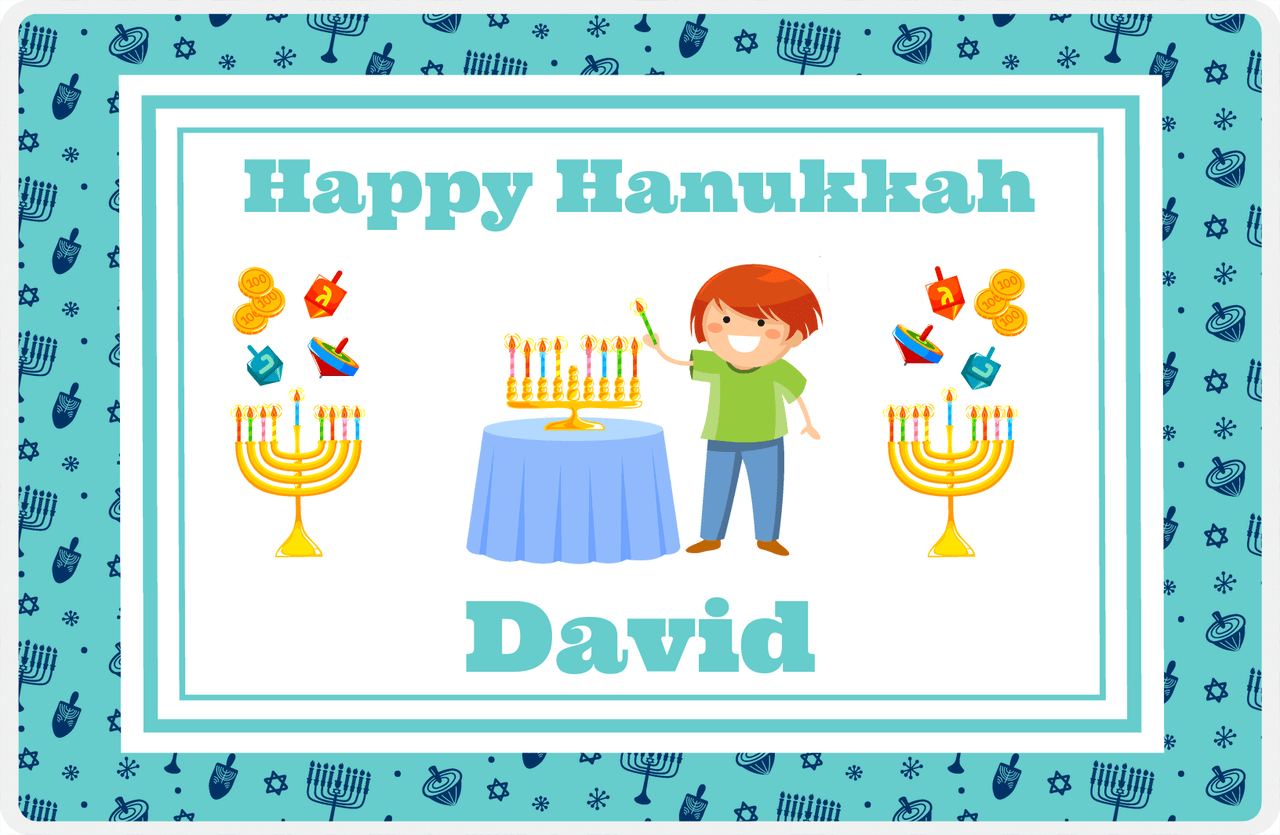 Personalized Hanukkah Placemat VIII - Menorah Lighting - Redhead Boy -  View