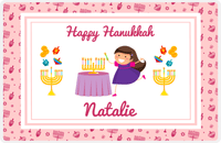 Thumbnail for Personalized Hanukkah Placemat IX - Menorah Lighting - Brunette Girl -  View