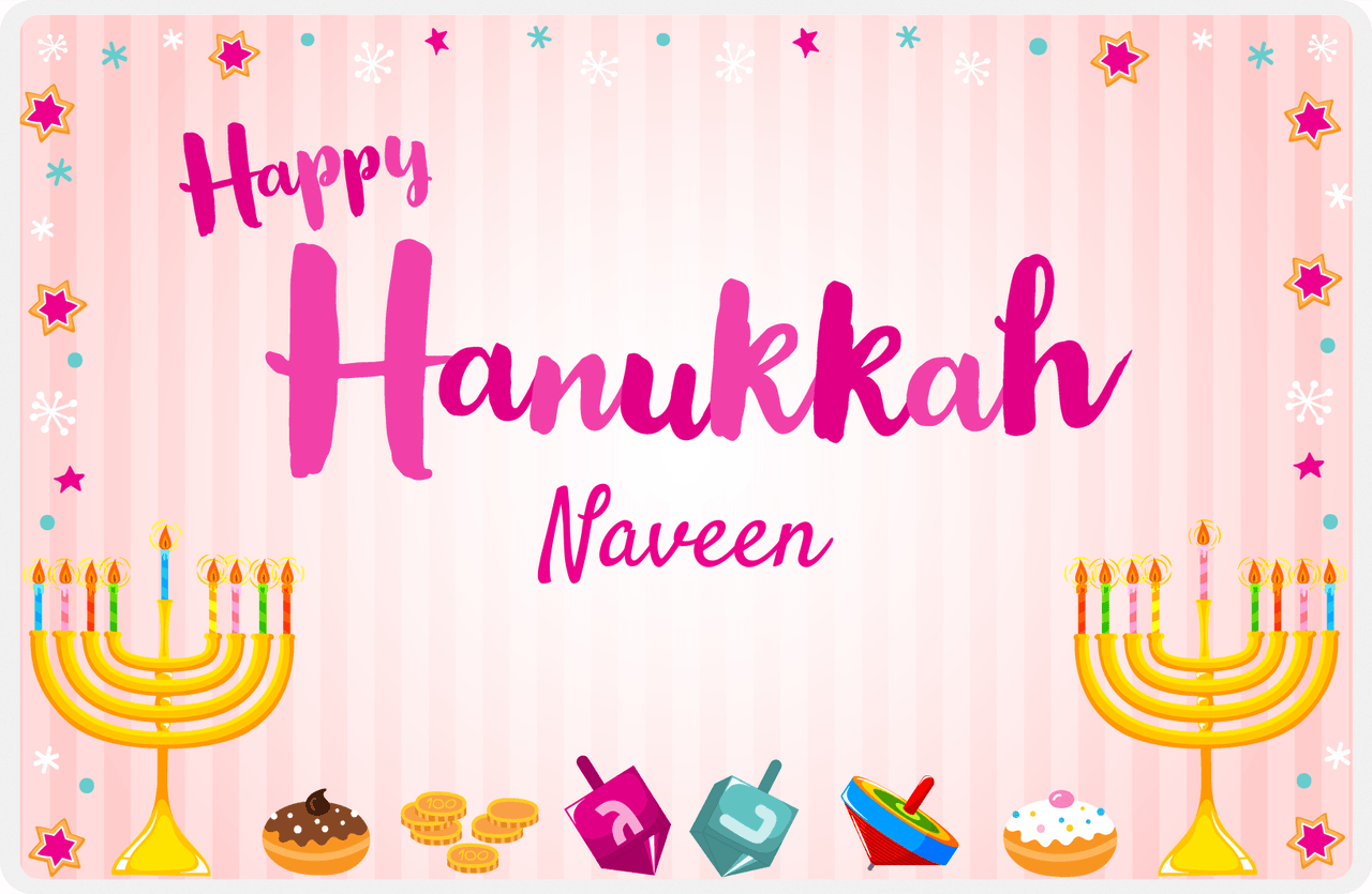 Personalized Hanukkah Placemat XI - Menorah Fun - Pink Background -  View