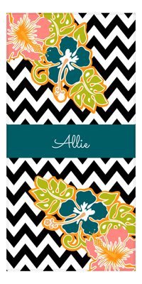 Thumbnail for Personalized Hibiscus Flower Beach Towel I - Black and White Chevron - Front View
