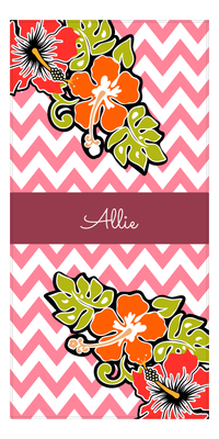Thumbnail for Personalized Hibiscus Flower Beach Towel I - Pink and White Chevron - Front View