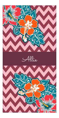 Thumbnail for Personalized Hibiscus Flower Beach Towel I - Pink and Purple Chevron - Front View