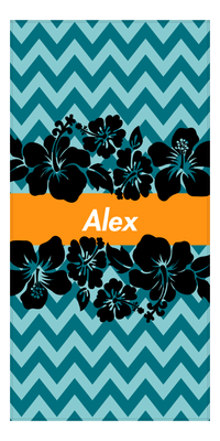 Thumbnail for Personalized Hibiscus Flower Beach Towel II - Blue Chevron - Front View