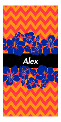 Thumbnail for Personalized Hibiscus Flower Beach Towel II - Red Chevron - Front View