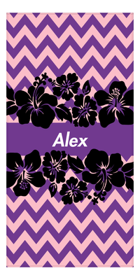 Thumbnail for Personalized Hibiscus Flower Beach Towel II - Purple Chevron - Front View