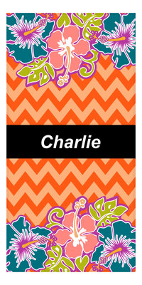 Thumbnail for Personalized Hibiscus Flower Beach Towel III - Orange Chevron - Front View