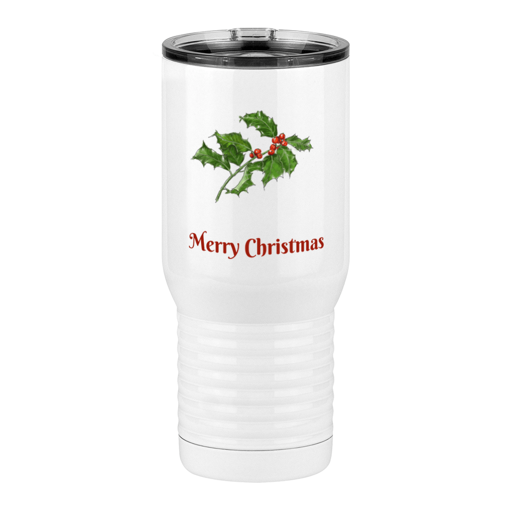 Personalized Holly Leaves Travel Coffee Mug Tumbler with Handle (20 oz) - Front print - Front View