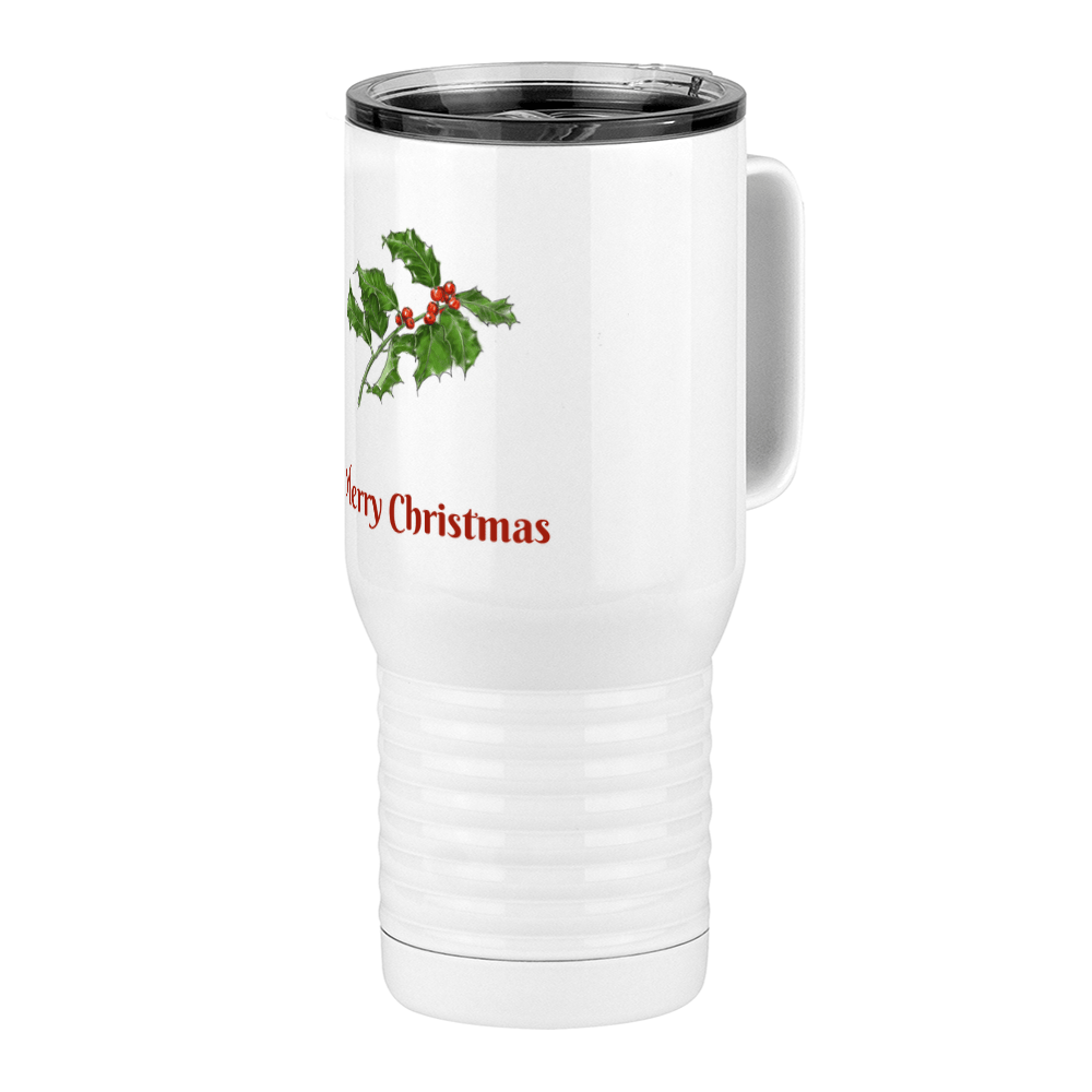 Personalized Holly Leaves Travel Coffee Mug Tumbler with Handle (20 oz) - Front print - Front Right View