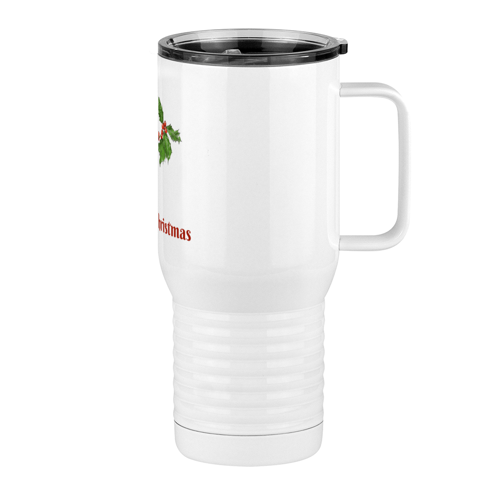 Personalized Holly Leaves Travel Coffee Mug Tumbler with Handle (20 oz) - Front print - Right View