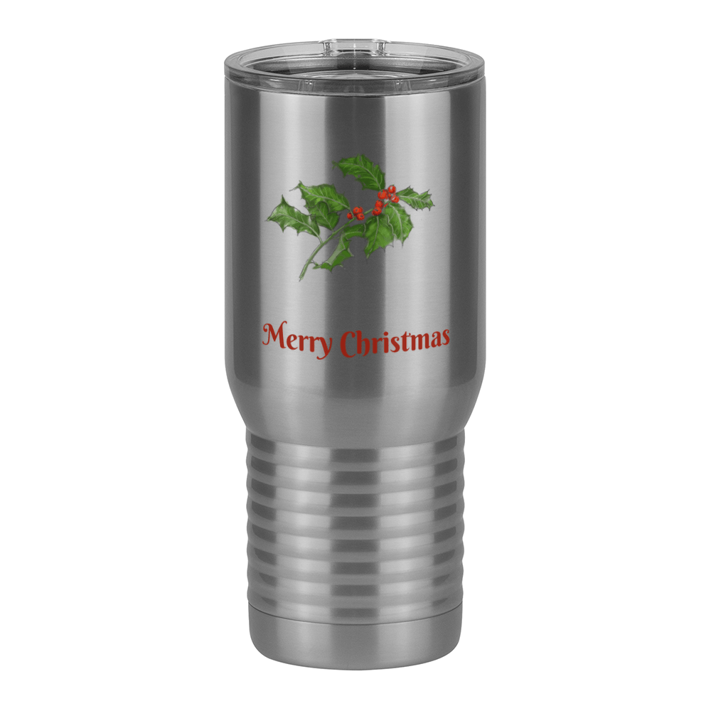 Personalized Holly Leaves Travel Coffee Mug Tumbler with Handle (20 oz) - Front print - Front View