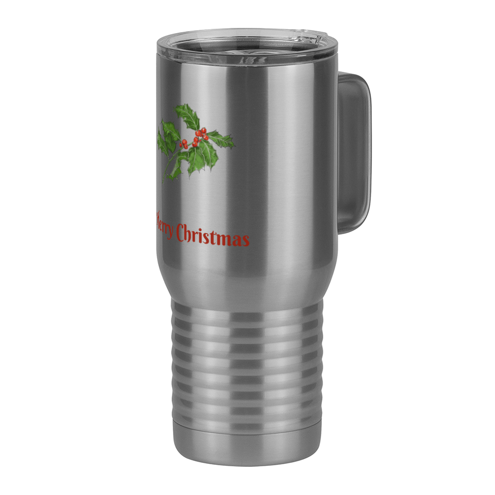Personalized Holly Leaves Travel Coffee Mug Tumbler with Handle (20 oz) - Front print - Front Right View