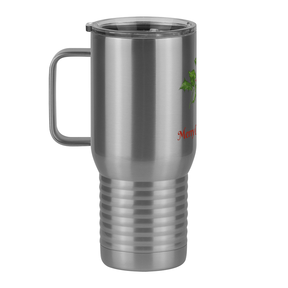 Personalized Holly Leaves Travel Coffee Mug Tumbler with Handle (20 oz) - Front print - Left View
