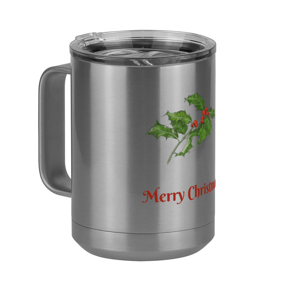 Personalized Holly LeavesCoffee Mug Tumbler with Handle (15 oz) - Front print - Front Left View