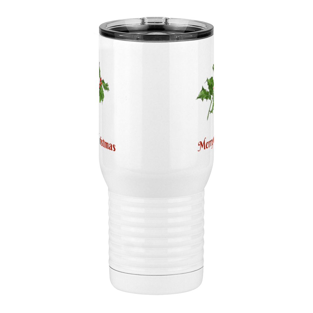Personalized Holly Leaves Travel Coffee Mug Tumbler with Handle (20 oz) - 2-sided print - Front View