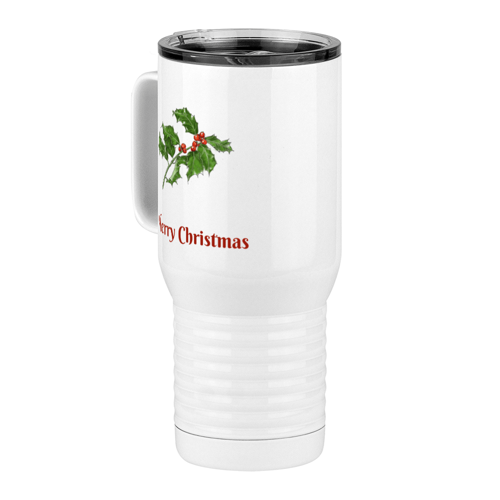 Personalized Holly Leaves Travel Coffee Mug Tumbler with Handle (20 oz) - 2-sided print - Front Left View