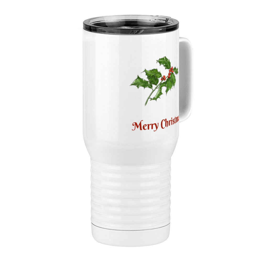 Personalized Holly Leaves Travel Coffee Mug Tumbler with Handle (20 oz) - 2-sided print - Front Right View