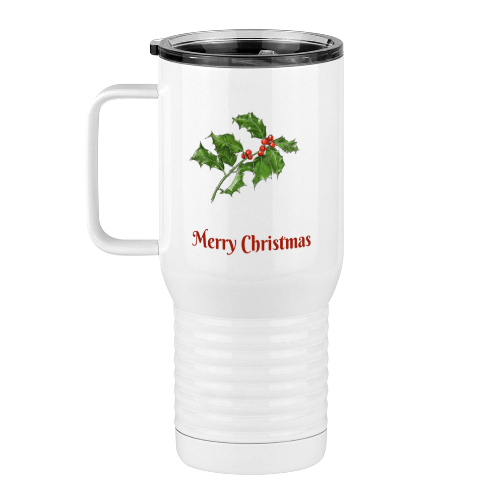 Personalized Holly Leaves Travel Coffee Mug Tumbler with Handle (20 oz) - 2-sided print - Left View
