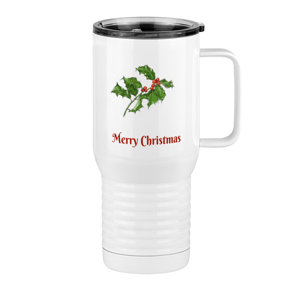 Personalized Holly Leaves Travel Coffee Mug Tumbler with Handle (20 oz) - 2-sided print - Right View