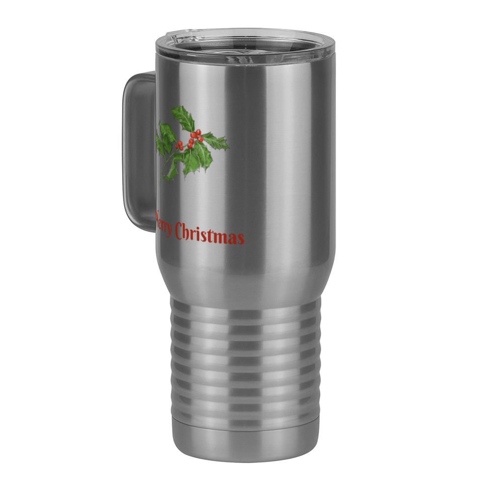 Personalized Holly Leaves Travel Coffee Mug Tumbler with Handle (20 oz) - 2-sided print - Front Left View