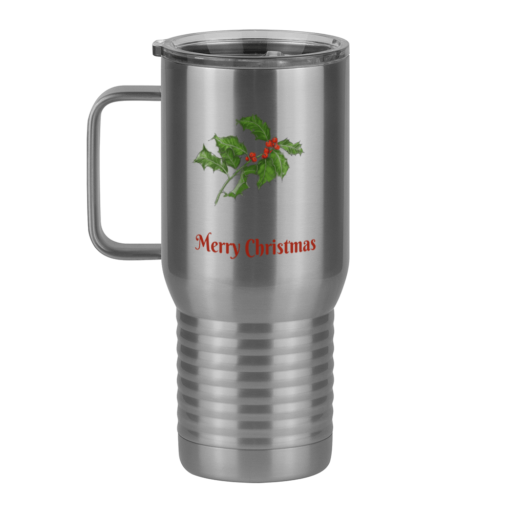 Personalized Holly Leaves Travel Coffee Mug Tumbler with Handle (20 oz) - 2-sided print - Left View