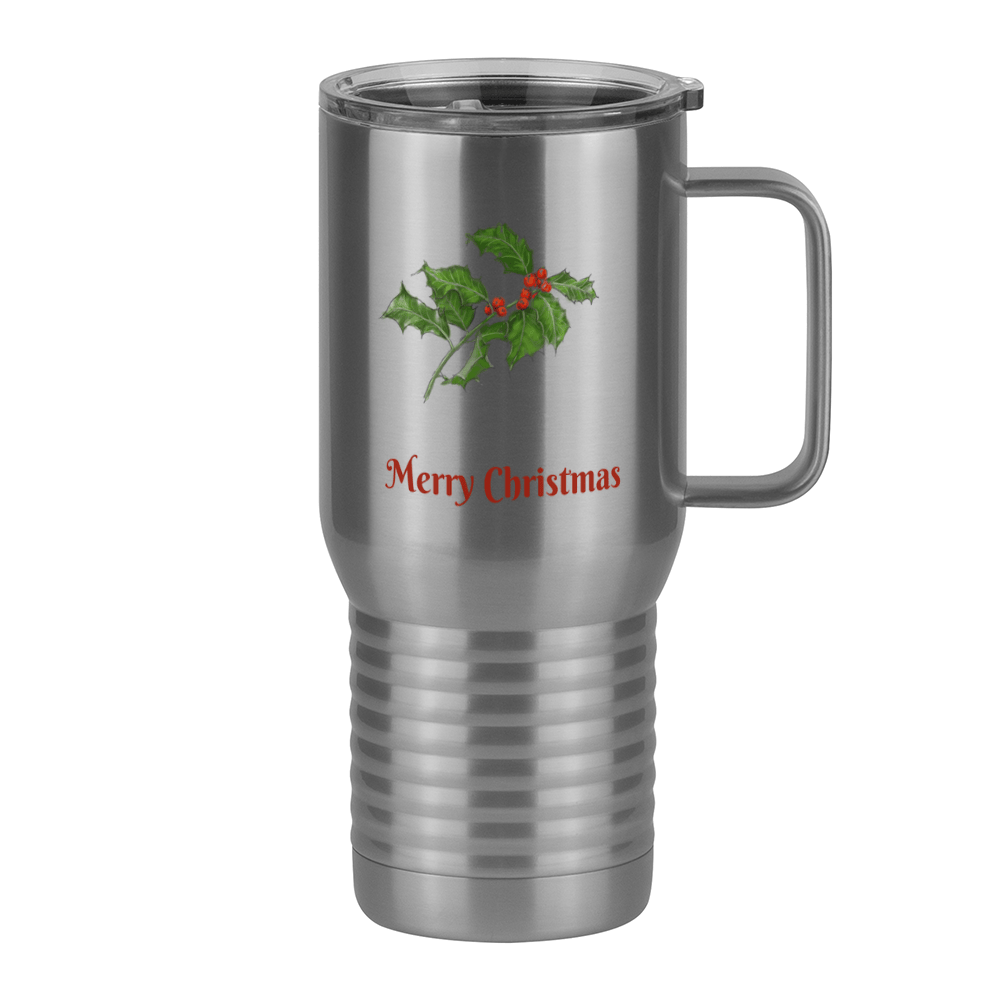 Personalized Holly Leaves Travel Coffee Mug Tumbler with Handle (20 oz) - 2-sided print - Right View
