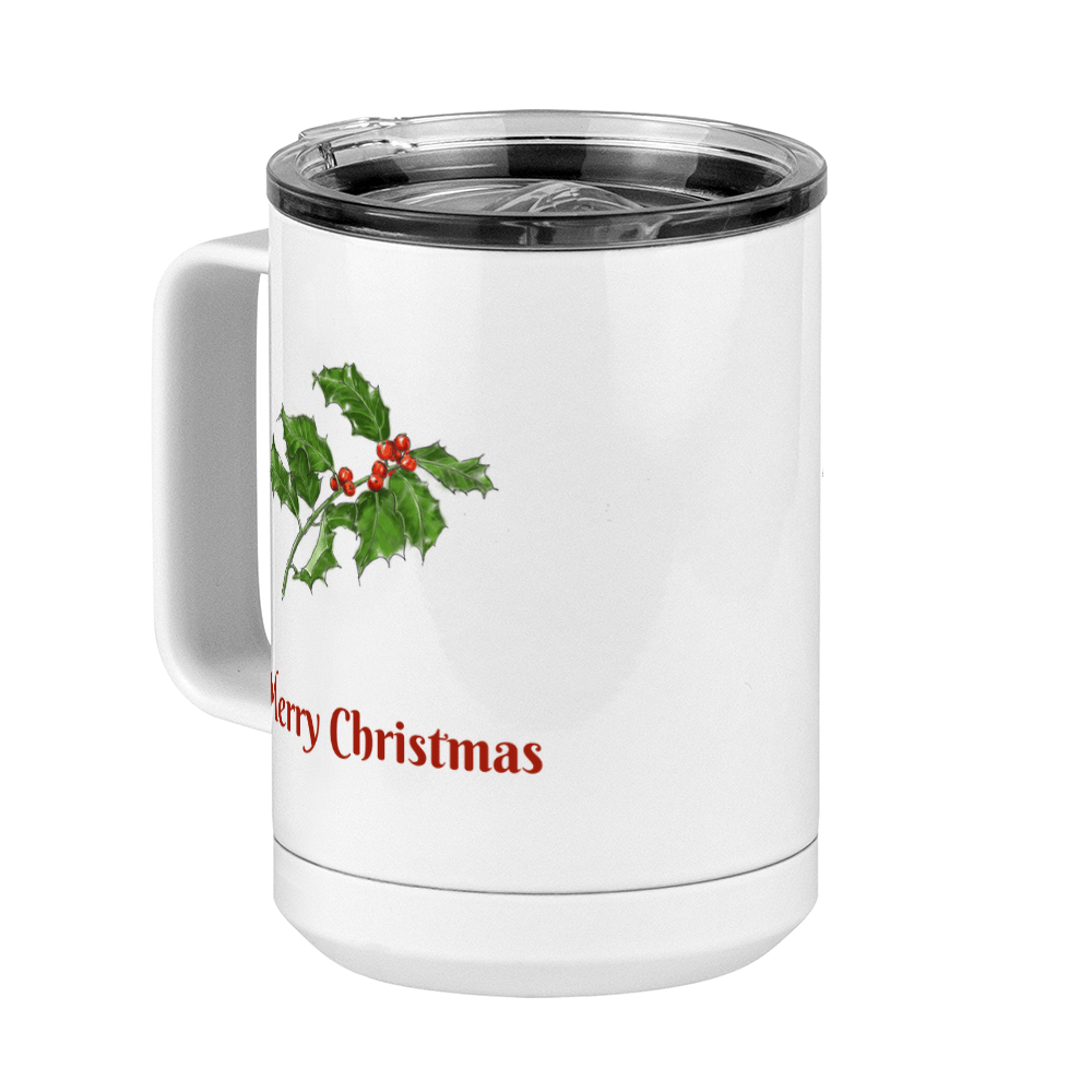 Personalized Holly LeavesCoffee Mug Tumbler with Handle (15 oz) - 2-sided print - Front Left View