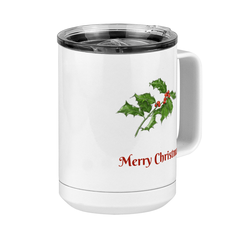 Personalized Holly LeavesCoffee Mug Tumbler with Handle (15 oz) - 2-sided print - Front Right View