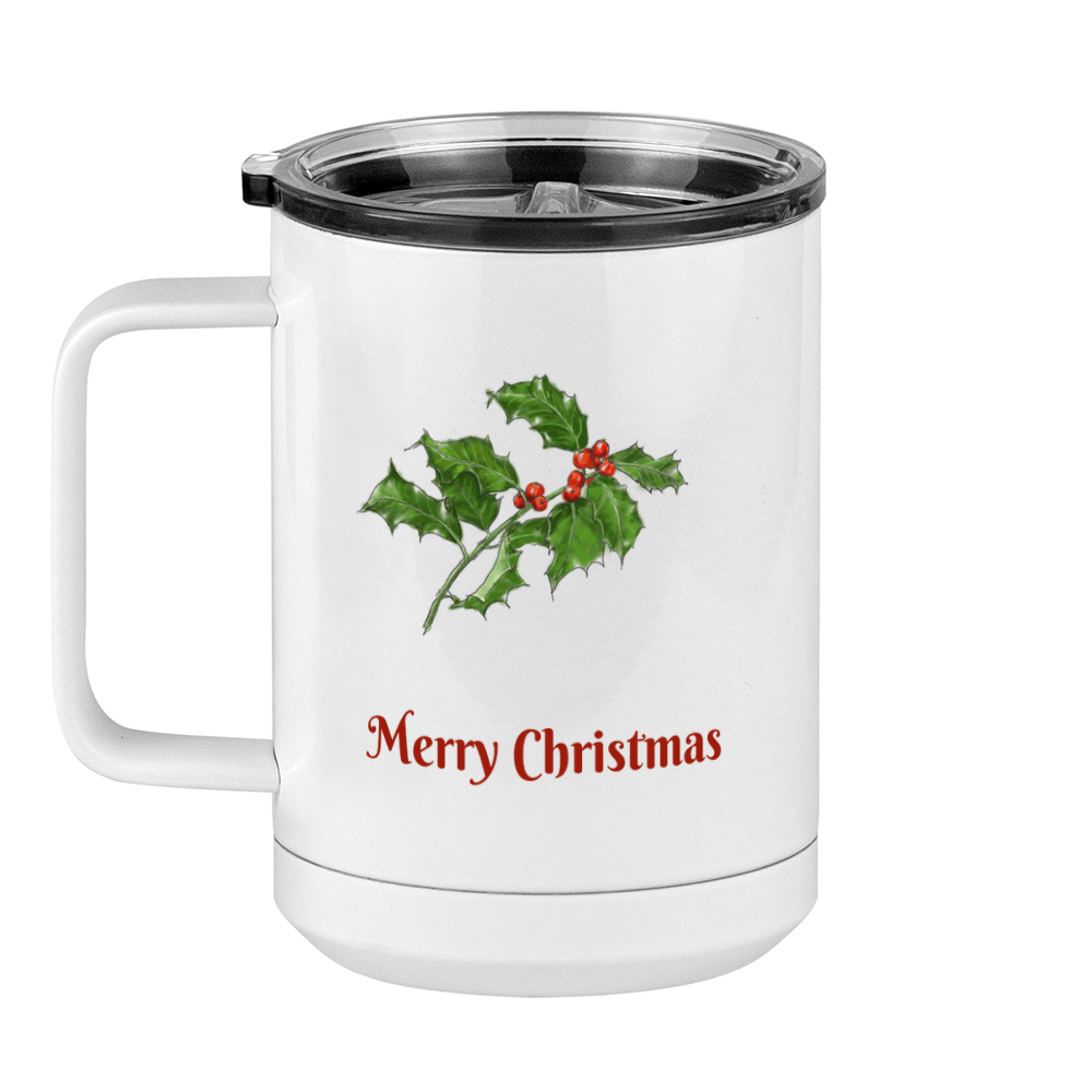 Personalized Holly LeavesCoffee Mug Tumbler with Handle (15 oz) - 2-sided print - Left View