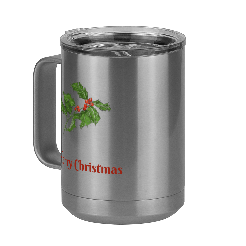 Personalized Holly LeavesCoffee Mug Tumbler with Handle (15 oz) - 2-sided print - Front Left View