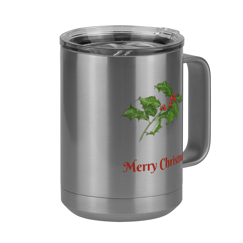 Personalized Holly LeavesCoffee Mug Tumbler with Handle (15 oz) - 2-sided print - Front Right View