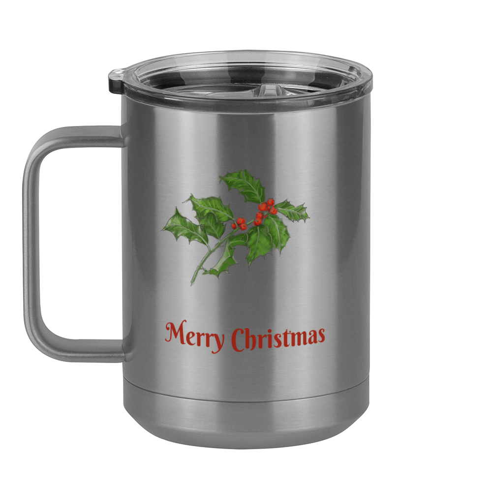 Personalized Holly LeavesCoffee Mug Tumbler with Handle (15 oz) - 2-sided print - Left View