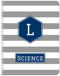 Thumbnail for Personalized Horizontal Striped Notebook - Grey and Navy - Hexagon Nameplate - Front View