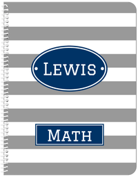 Thumbnail for Personalized Horizontal Striped Notebook - Grey and Navy - Oval Nameplate - Front View