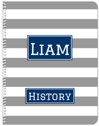 Thumbnail for Personalized Horizontal Striped Notebook - Grey and Navy - Rectangle Nameplate - Front View