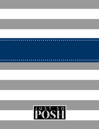 Thumbnail for Personalized Horizontal Striped Notebook - Grey and Navy - Ribbon Nameplate - Back View