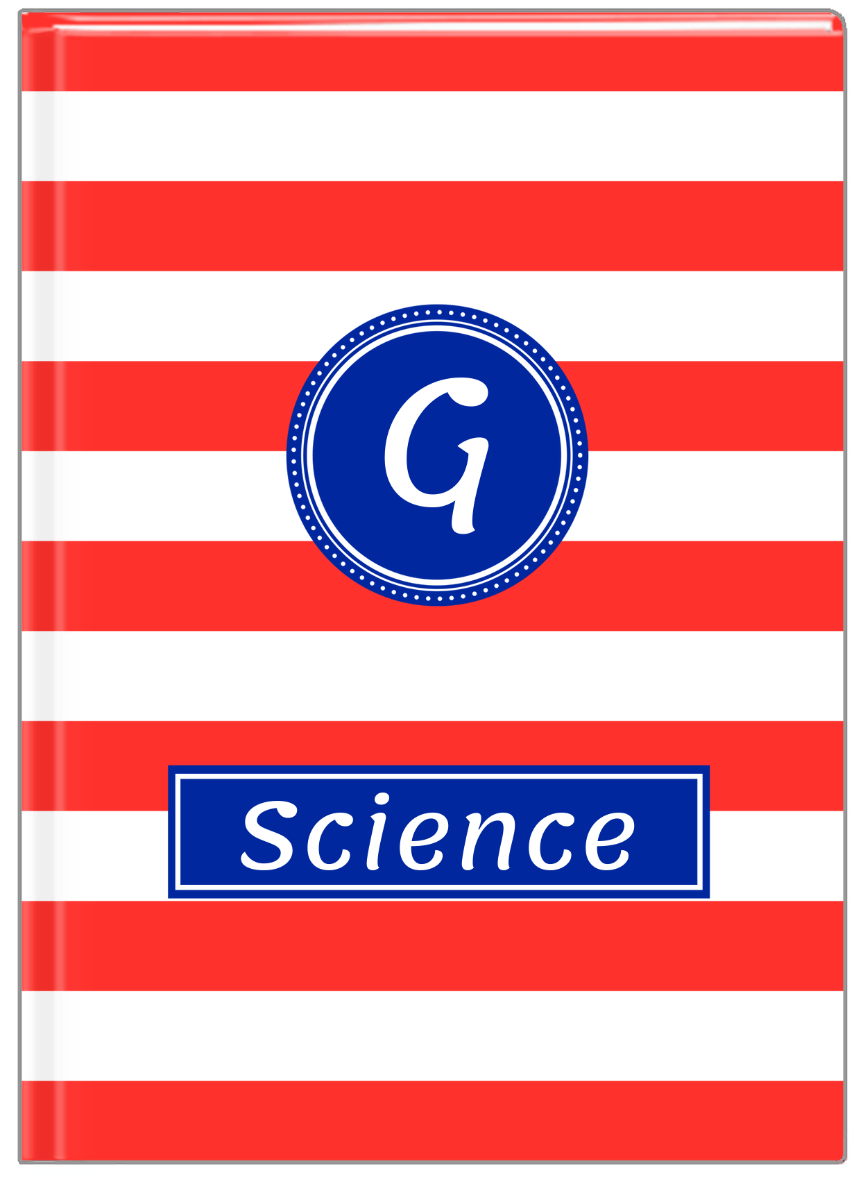 Personalized Horizontal Stripes Journal - Red and Blue - Circle Nameplate - Front View