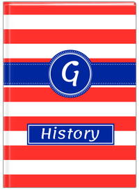 Thumbnail for Personalized Horizontal Stripes Journal - Red and Blue - Circle Ribbon Nameplate - Front View