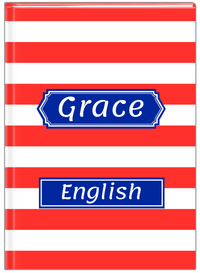 Thumbnail for Personalized Horizontal Stripes Journal - Red and Blue - Decorative Rectangle Nameplate - Front View