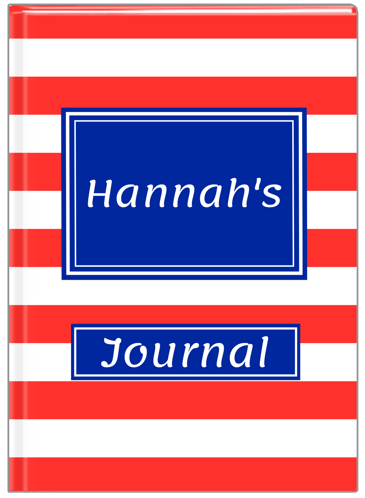 Personalized Horizontal Stripes Journal - Red and Blue - Rectangle Nameplate - Front View