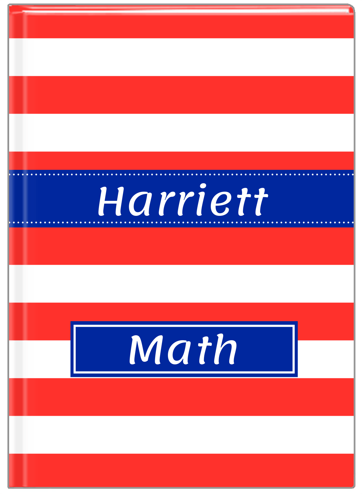 Personalized Horizontal Stripes Journal - Red and Blue - Ribbon Nameplate - Front View