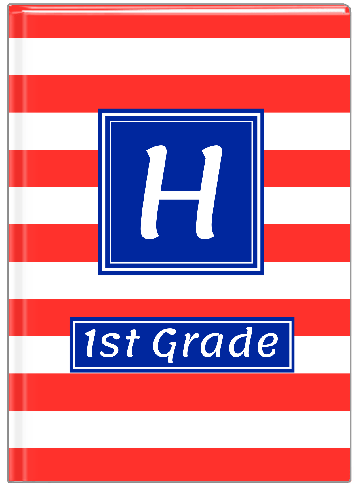 Personalized Horizontal Stripes Journal - Red and Blue - Square Nameplate - Front View