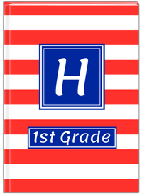 Thumbnail for Personalized Horizontal Stripes Journal - Red and Blue - Square Nameplate - Front View