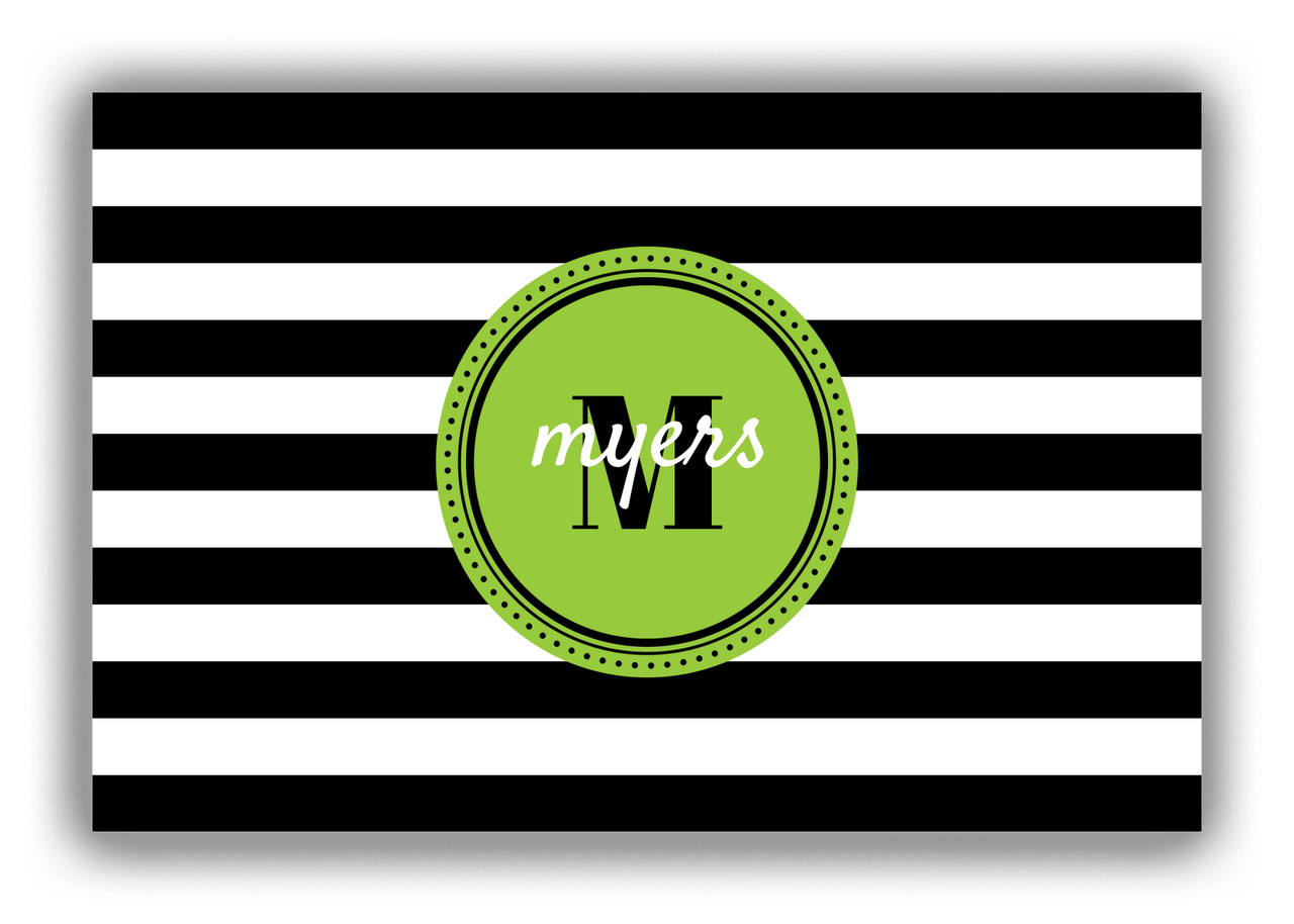 Personalized Horizontal Stripes Canvas Wrap & Photo Print - Black with Circle Nameplate - Front View