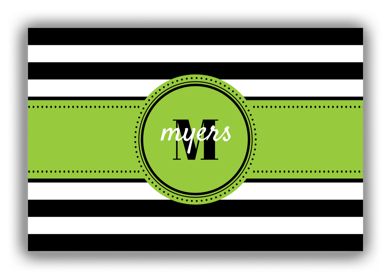 Personalized Horizontal Stripes Canvas Wrap & Photo Print - Black with Circle Ribbon Nameplate - Front View